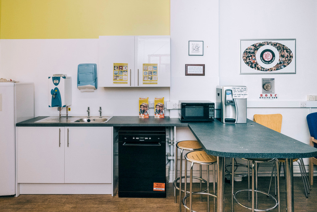 Refurbished staffroom kitchen area